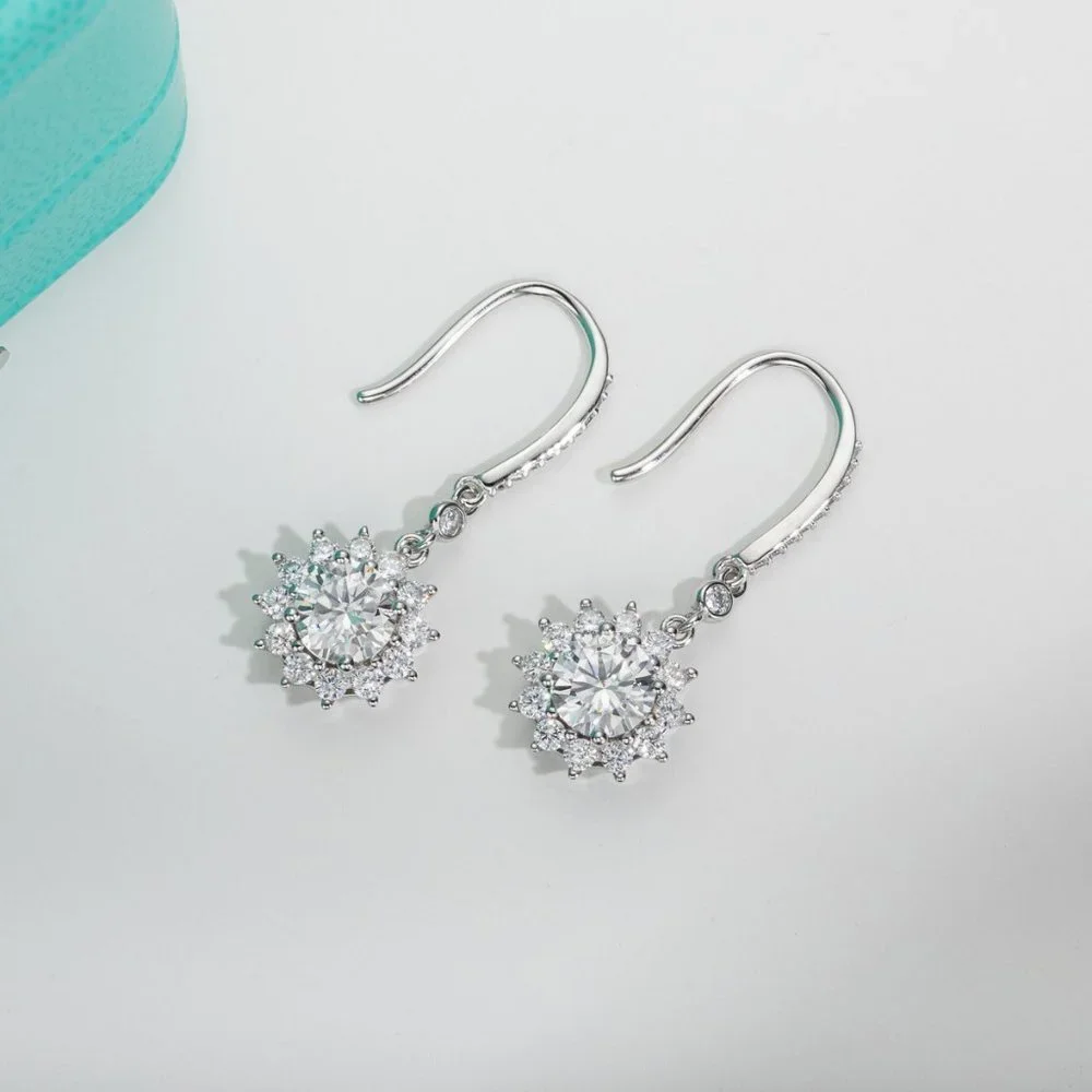 Certified 2ct. t.w. Moissanite Diamond Sunflower Drop Earrings NEW